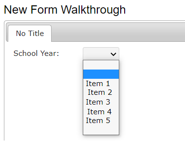 clevr New Form Walkthrough School Year Drop Down list