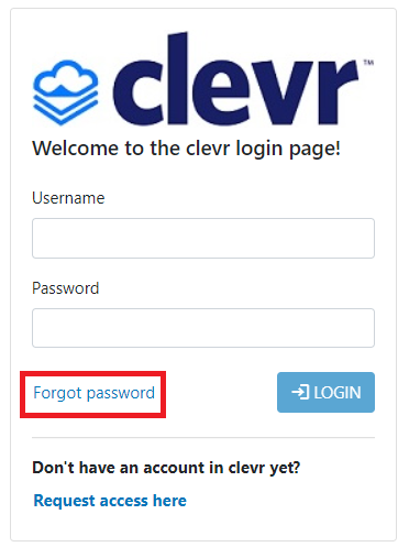 clevr Parent login page with forgot password button
